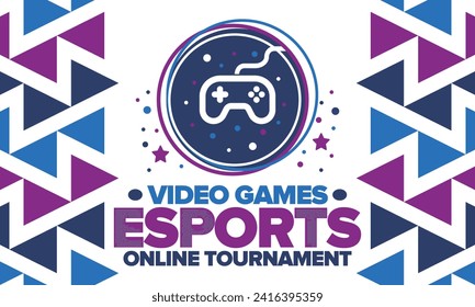 Esports Online Tournament. Video Games streaming. Cyber sport and gaming concept. Play in arcade, video or computer game. Gamepad, controller or joystick. Leisure, entertainment and fun. Vector