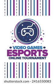 Esports Online Tournament. Video Games streaming. Cyber sport and gaming concept. Play in arcade, video or computer game. Gamepad, controller or joystick. Leisure, entertainment and fun. Vector