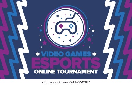 Esports Online Tournament. Video Games streaming. Cyber sport and gaming concept. Play in arcade, video or computer game. Gamepad, controller or joystick. Leisure, entertainment and fun. Vector