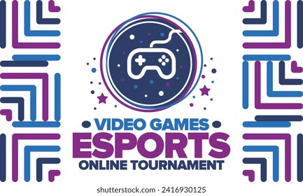 Esports Online Tournament. Video Games streaming. Cyber sport and gaming concept. Play in arcade, video or computer game. Gamepad, controller or joystick. Leisure, entertainment and fun. Vector