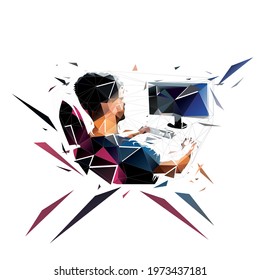 Esports player, isolated low polygonal vector illustration, geometric drawing from triangles