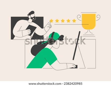 Esports player training abstract concept vector illustration. Cyber sports, lessons with pro gamers, esports coaching platform, video games, tournament win, motivation abstract metaphor.