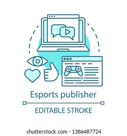 Esports publisher concept icon. Popular e-sports informational resource. Gaming blog. Game review publication idea thin line illustration. Vector isolated outline drawing. Editable stroke