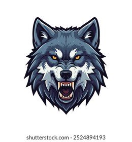 An esports style illustration featuring an angry wolf head logo