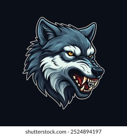 An esports style illustration featuring an angry wolf head logo