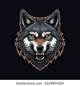 An esports style illustration featuring an angry wolf head logo