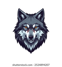 An esports style illustration featuring an angry wolf head logo