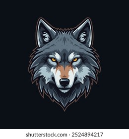 Uma ilustração estilo esports com um logotipo de cabeça de lobo irritado