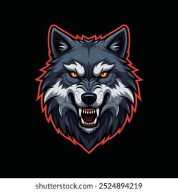 An esports style illustration featuring an angry wolf head logo