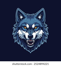 An esports style illustration featuring an angry wolf head logo