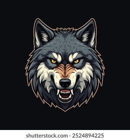 An esports style illustration featuring an angry wolf head logo