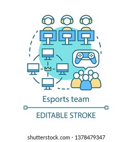 Esports team concept icon. Command competition for prize. Gamers teamwork. Video game addiction. Cyber championship idea thin line illustration. Vector isolated outline drawing. Editable stroke