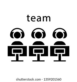 Esports team glyph icon. Gamers group. Teamwork. Command for competition. Video games tournament. Silhouette symbol. Negative space. Vector isolated illustration