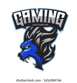 E-sports team logo template with angry lion vector illustration