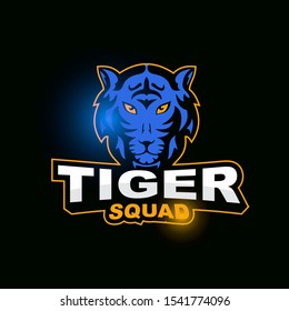 Esports tiger logo with light blue illustrations