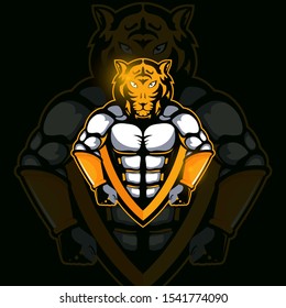 Esports tiger logo with tiger warrior illustration