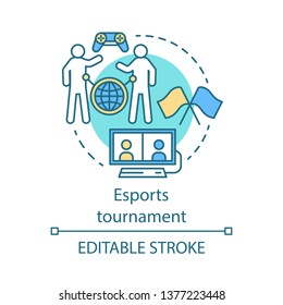 Esports tournament concept icon. Competition for two gamers. International gamer community. Video games championship idea thin line illustration. Vector isolated outline drawing. Editable stroke