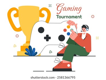 E-Sports Tournament Vector Illustration featuring Two Players Competing in an Online Game for a Cyber Sports Competition inside a Gaming Arena