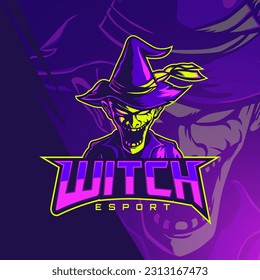 Esports witch vector logo template. Perfect for t-shirt design, sticker, emblem, etc