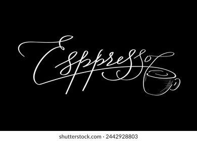 Esppresso. Lettering vector illustration for poster, card, banner for cafe. Graphic design lifestyle lettering. Handwritten lettering design elements for cafe decoration and shop advertising.