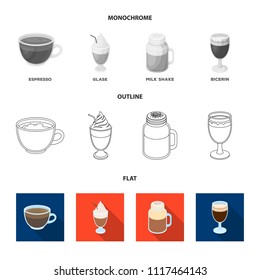 Esprecco, glase, milk shake, bicerin.Different types of coffee set collection icons in flat,outline,monochrome style vector symbol stock illustration web.