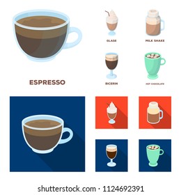 Esprecco, glase, milk shake, bicerin.Different types of coffee set collection icons in cartoon,flat style vector symbol stock illustration web.