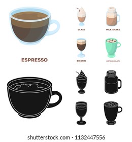 Esprecco, glase, milk shake, bicerin.Different types of coffee set collection icons in cartoon,black style vector symbol stock illustration web.