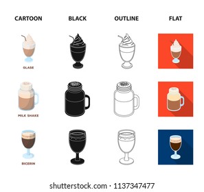 Esprecco, glase, milk shake, bicerin.Different types of coffee set collection icons in cartoon,black,outline,flat style vector symbol stock illustration web.