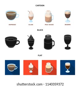 Esprecco, glase, milk shake, bicerin.Different types of coffee set collection icons in cartoon,black,flat style vector symbol stock illustration web.