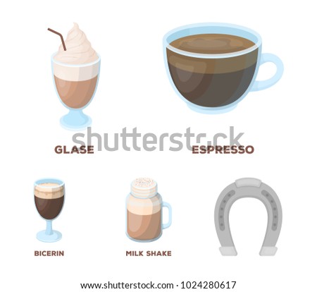 Esprecco, glase, milk shake, bicerin.Different types of coffee set collection icons in cartoon style vector symbol stock illustration web.