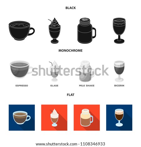 Esprecco, glase, milk shake, bicerin.Different types of coffee set collection icons in black, flat, monochrome style vector symbol stock illustration web.