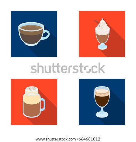 Esprecco, glase, milk shake, bicerin.Different types of coffee set collection icons in flat style vector symbol stock illustration web.
