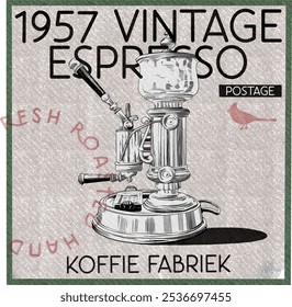 espreso coffee maker vintage fabrique postage sketch illustration