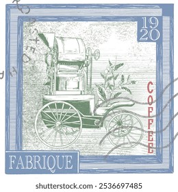 espreso coffee maker vintage fabrique postage sketch illustration