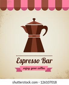 Espresso bar vinatge poster with makineta