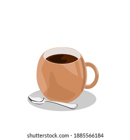 Espresso coffee in a brown glass with a spoon on the side.Vector illustration isolated on white background.