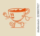 Espresso Coffee Cup Character, Retro Mascot Character