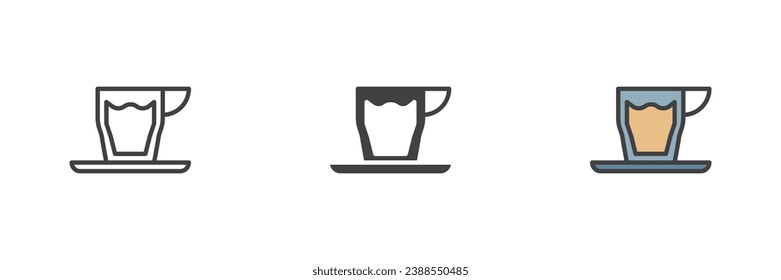 Espresso coffee cup different style icon set. Line, glyph and filled outline colorful version, outline and filled vector sign. Symbol, logo illustration. Vector graphics