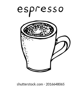Espresso coffee in a cup hand drawing vector illustration sketch