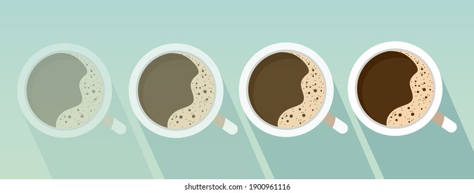 Espresso coffee cup loading concept, top view. Blue background. Flat style vector illustration, banner