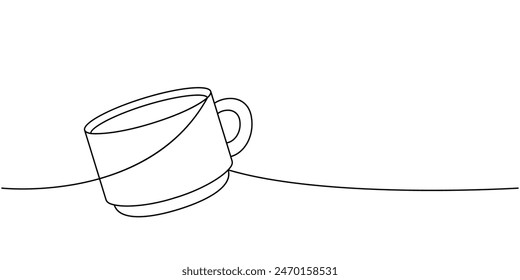 Espresso coffee cup one line continuous drawing. Hand drawn elements for cafe menu, coffee shop. Vector linear illustration.