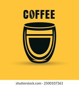 Espresso coffee cup silhouette vector icon illustration on yellow background