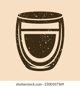 Espresso coffee cup silhouette vector illustration in vintage style on background with removable textured layer