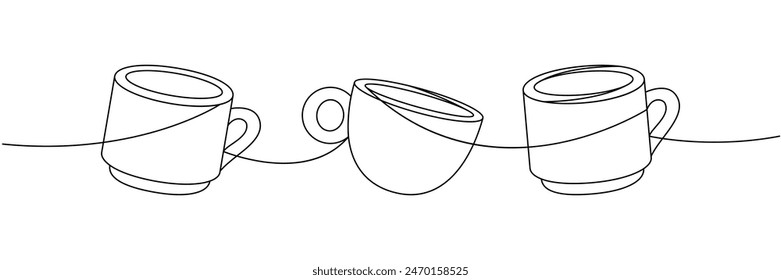 Espresso coffee cups one line continuous drawing. Hand drawn elements for cafe menu, coffee shop. Vector linear illustration.