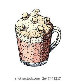 espresso coffee glass hand drawn. latte brew, roast beans, aroma flavor espresso coffee glass vector sketch. isolated color illustration