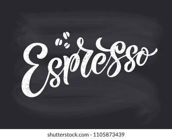 Espresso coffee handwritten lettering. Espresso typography vector design for greeting cards and poster for a coffee house. Design template celebration. Vector illustration.