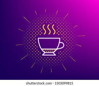 Espresso coffee icon. Halftone pattern. Hot drink sign. Beverage symbol. Gradient background. Espresso line icon. Yellow halftone pattern. Vector