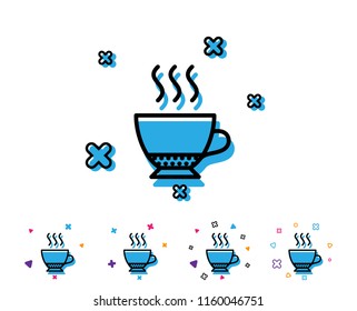 Espresso coffee icon. Hot drink sign. Beverage symbol. Line icon with geometric elements. Bright colourful design. Vector
