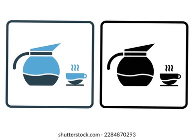 Espresso coffee icon illustration. icon related to coffee element, Coffee pot and coffee cup. Solid icon style. Simple vector design editable