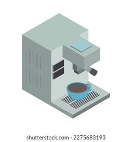 Espresso coffee machine with cup of coffee isometric icon 3d vector illustration